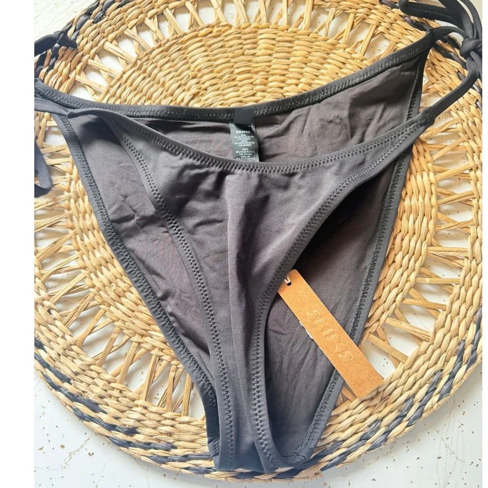 SKIMS Recycled Swim Dippy Tie Bikini Bottoms Onyx Black  Medium NWT